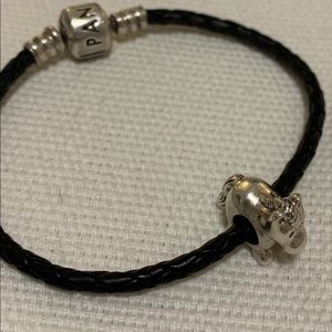 Pandora black leather bracelet with horse charm